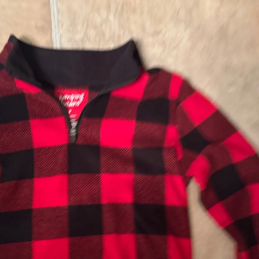 Boys' Red & Black Buffalo Plaid Half-Zip Fleece Pullover Shirt size 6 - Picture 3 of 5